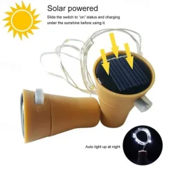 10PCS 2M LED Solar Bottle Stopper Cork String Lights, 20 LEDs Copper Wire Fairy Lights for Christmas Outdoor Garden Decoration, Weddings and Parties
