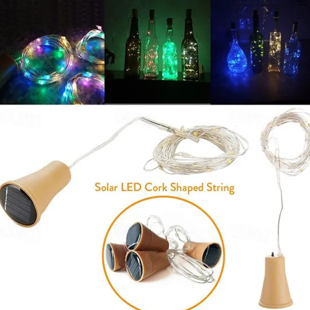 10PCS 2M LED Solar Bottle Stopper Cork String Lights, 20 LEDs Copper Wire Fairy Lights for Christmas Outdoor Garden Decoration, Weddings and Parties