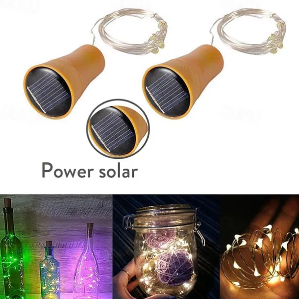 10PCS 2M LED Solar Bottle Stopper Cork String Lights, 20 LEDs Copper Wire Fairy Lights for Christmas Outdoor Garden Decoration, Weddings and Parties