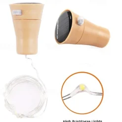 10PCS 2M LED Solar Bottle Stopper Cork String Lights, 20 LEDs Copper Wire Fairy Lights for Christmas Outdoor Garden Decoration, Weddings and Parties