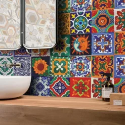 24Pcs Mandala Style Tiles Tickers Wall Decals Mosaic Tile Stickers Retro Wall Stickers Waterproof And Removable