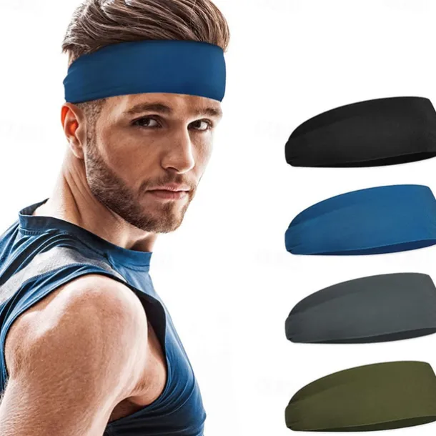 4PCS Men's Sports Headband Sweatband Sports Workout Track and Field Headband Elastic Moisture-wicking Unisex Headband Headband