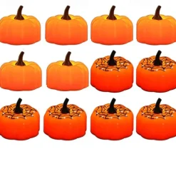 12pcs Mini Pumpkin Candles Flameless Candle Lights Thanksgiving Pumpkin Tea Lights LED Tea Light Pumpkin Candles Battery Operated Autumn Halloween Thanksgiving Home Decoration