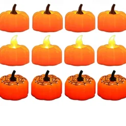 12pcs Mini Pumpkin Candles Flameless Candle Lights Thanksgiving Pumpkin Tea Lights LED Tea Light Pumpkin Candles Battery Operated Autumn Halloween Thanksgiving Home Decoration