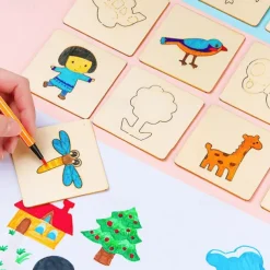 20pcs Montessori Kids Drawing Toys Wooden DIY Painting Template Stencils Learning Educational Toys For Children Gift, Back to School Supplies