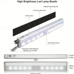 2pcs Motion Activated RV Step Lights, 10 LED Battery Operated Motorhome Motion Sensor Light Strip, Magnetic Night Light Bar Indoor and Outdoor for Motorhome Travel, Trailers, Camper
