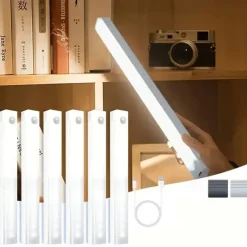 6PCS Motion Sensor LED Cabinet Lights - USB Rechargeable Night Reading Lights for Wardrobe, Kitchen, Stairs & Bookshelves 20/30cm