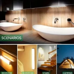 6PCS Motion Sensor LED Cabinet Lights - USB Rechargeable Night Reading Lights for Wardrobe, Kitchen, Stairs & Bookshelves 20/30cm