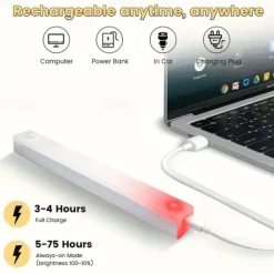 6PCS Motion Sensor LED Cabinet Lights - USB Rechargeable Night Reading Lights for Wardrobe, Kitchen, Stairs & Bookshelves 20/30cm