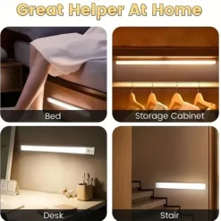 6PCS Motion Sensor LED Cabinet Lights - USB Rechargeable Night Reading Lights for Wardrobe, Kitchen, Stairs & Bookshelves 20/30cm