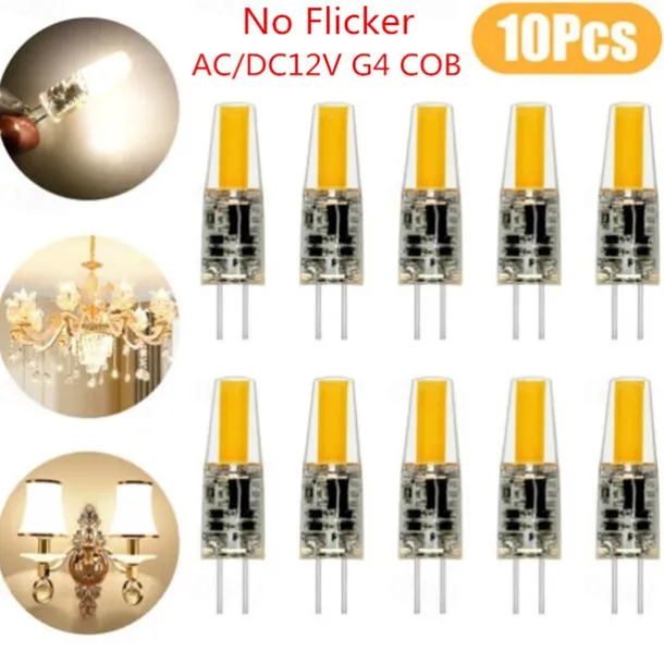 10pcs No Flicker Mini G4 LED COB Lamp 3W Bulb AC/DC 12V Candle Lights Replace 30W Halogen for Chandelier Spotlight
