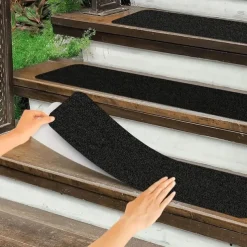 10pcs Non Slip Outdoor Stair Treads 6x24 Black Pre-Cut 80 Grit Anti Slip Grip Tape Non Skid Heavy Duty Traction Adhesive Step Stripes For Staircase Skateborad And Deck