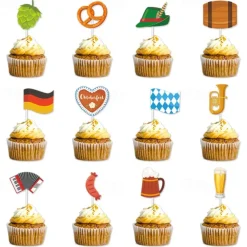 24Pcs Oktoberfest Cupcake Toppers Beer Day Cake Topper Bavarian Festival Cake Picks for Beer Theme Party Supplies Oktoberfest Party Decorations
