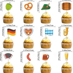 24Pcs Oktoberfest Cupcake Toppers Beer Day Cake Topper Bavarian Festival Cake Picks for Beer Theme Party Supplies Oktoberfest Party Decorations