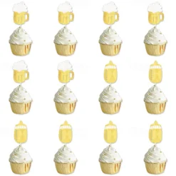 24Pcs Oktoberfest Cupcake Toppers Beer Day Cake Topper Bavarian Festival Cake Picks for Beer Theme Party Supplies Oktoberfest Party Decorations