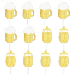 24Pcs Oktoberfest Cupcake Toppers Beer Day Cake Topper Bavarian Festival Cake Picks for Beer Theme Party Supplies Oktoberfest Party Decorations