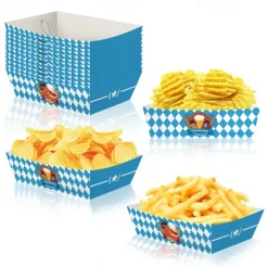 36Pcs Oktoberfest Party Supplies German Party Bavarian Flag 4 Corner Food Boxes Paper German Beer Festival Snack Trays Disposable Food Trays for Beer Festival Party Decorations Supplies Favors