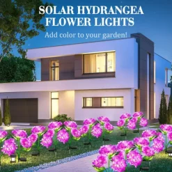 2pcs Outdoor Solar LED Waterproof Hydrangea Flower Pathway Lawn Lights - Holiday Garden Stump Lights for Backyard, Park, Walkway Decoration