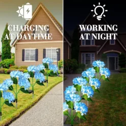 2pcs Outdoor Solar LED Waterproof Hydrangea Flower Pathway Lawn Lights - Holiday Garden Stump Lights for Backyard, Park, Walkway Decoration