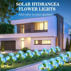 2pcs Outdoor Solar LED Waterproof Hydrangea Flower Pathway Lawn Lights - Holiday Garden Stump Lights for Backyard, Park, Walkway Decoration