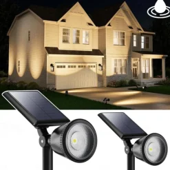 1/2pcs Outdoor Solar Powered Spot Lights Waterproof Bright LED Spotlights Outside Uplighting for Yard Flag Tree Lawn Garden Backyard House Driveway Super Focused Lens Spotlights Warm White