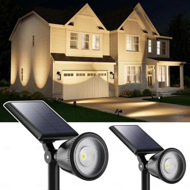 1/2pcs Outdoor Solar Powered Spot Lights Waterproof Bright LED Spotlights Outside Uplighting for Yard Flag Tree Lawn Garden Backyard House Driveway Super Focused Lens Spotlights Warm White
