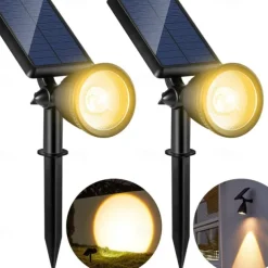 1/2pcs Outdoor Solar Powered Spot Lights Waterproof Bright LED Spotlights Outside Uplighting for Yard Flag Tree Lawn Garden Backyard House Driveway Super Focused Lens Spotlights Warm White