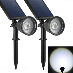 1/2pcs Outdoor Solar Powered Spot Lights Waterproof Bright LED Spotlights Outside Uplighting for Yard Flag Tree Lawn Garden Backyard House Driveway Super Focused Lens Spotlights Warm White