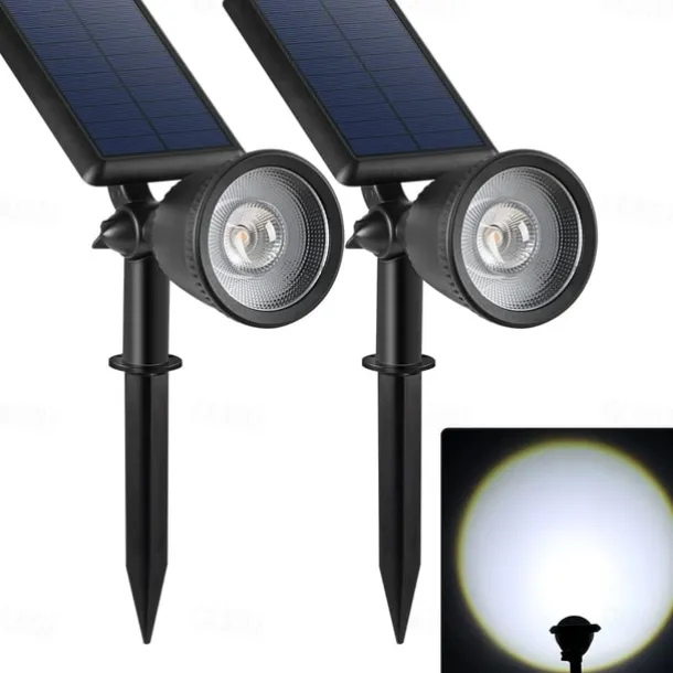 1/2pcs Outdoor Solar Powered Spot Lights Waterproof Bright LED Spotlights Outside Uplighting for Yard Flag Tree Lawn Garden Backyard House Driveway Super Focused Lens Spotlights Warm White
