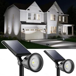 1/2pcs Outdoor Solar Powered Spot Lights Waterproof Bright LED Spotlights Outside Uplighting for Yard Flag Tree Lawn Garden Backyard House Driveway Super Focused Lens Spotlights Warm White