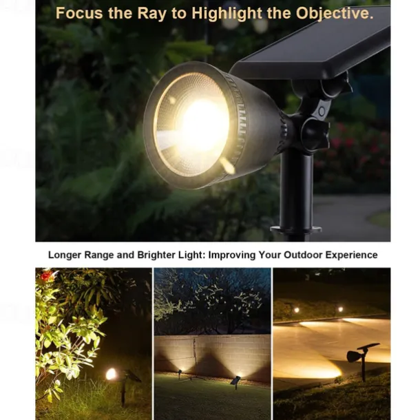 1/2pcs Outdoor Solar Powered Spot Lights Waterproof Bright LED Spotlights Outside Uplighting for Yard Flag Tree Lawn Garden Backyard House Driveway Super Focused Lens Spotlights Warm White