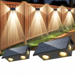 2pcs Outdoor Solar Waterproof Wall Lamp - 4 LED Beams for Courtyard, Balcony, Fence, Steps, Eaves and Porch Lighting