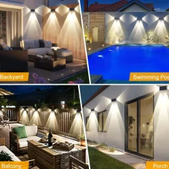 2pcs Outdoor Solar Waterproof Wall Lamp - 4 LED Beams for Courtyard, Balcony, Fence, Steps, Eaves and Porch Lighting