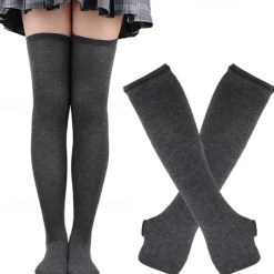 2PCS Over Knee Striped Socks and Long Arm Warm Gloves Set Christmas Socks Women's Y2K Retro Xmas Accessories