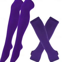 2PCS Over Knee Striped Socks and Long Arm Warm Gloves Set Christmas Socks Women's Y2K Retro Xmas Accessories