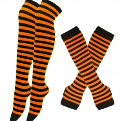 2PCS Over Knee Striped Socks and Long Arm Warm Gloves Set Christmas Socks Women's Y2K Retro Xmas Accessories