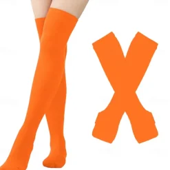 2PCS Over Knee Striped Socks and Long Arm Warm Gloves Set Christmas Socks Women's Y2K Retro Xmas Accessories