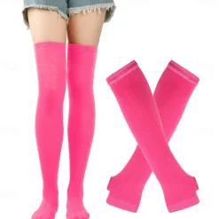 2PCS Over Knee Striped Socks and Long Arm Warm Gloves Set Christmas Socks Women's Y2K Retro Xmas Accessories