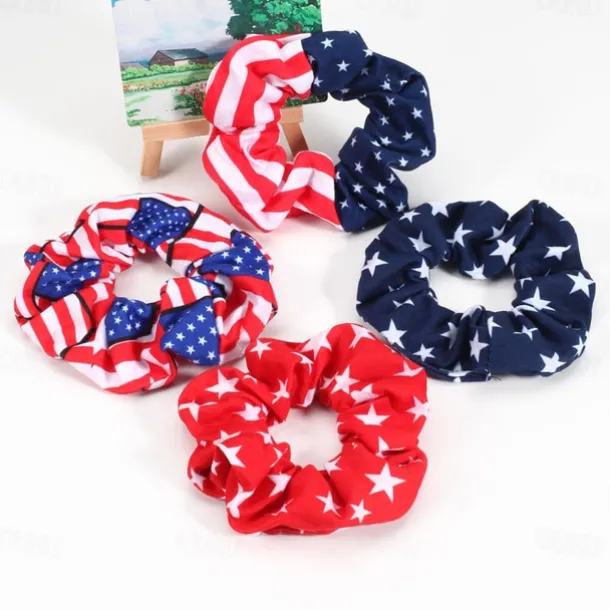 4Pcs Patriotic 4th of July Hair Bands American Flag Hair Ties Hair Ropes Independence Day Hair Scrunchies National Day Decorations