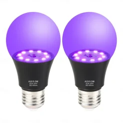 2PCS 1PC LED Black UV Halloween Purple Light Bulb 9.5W Black Bulb Replacement Up to 100W Black light UVA Level 385-400nm A19 Spooky Halloween Atmosphere