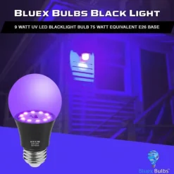 2PCS 1PC LED Black UV Halloween Purple Light Bulb 9.5W Black Bulb Replacement Up to 100W Black light UVA Level 385-400nm A19 Spooky Halloween Atmosphere