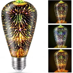 6pcs 3pcs 1pc 3D Firework Light Bulb ST64 LED Bulb 5W E27 E26 RGB Fairy Star Shine Decor Bulb Party Bulb Stained Glass Bulb AC220V AC120V