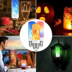 3pcs 2pcs 1pc LED Flame Lantern Decorations E27 4 Modes 96 LEDs Dynamic Flame Blue Light Creative Corn Bulb Flame Simulation Effect Night light for Halloween
