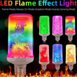 3pcs 2pcs 1pc LED Flame Lantern Decorations E27 4 Modes 96 LEDs Dynamic Flame Blue Light Creative Corn Bulb Flame Simulation Effect Night light for Halloween