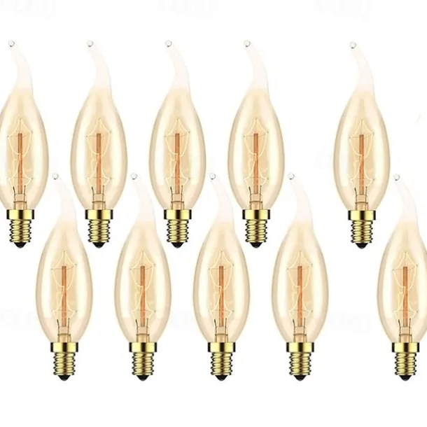 10pcs 6pcs 4pcs 40W Vintage Edison Light Bulbs Antique Incandescent Bulb E14 C35L Candle Pendant Light Warm Yellow 2200-2700k Retro Dimmable Decorative 220-240V