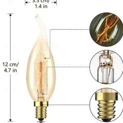 10pcs 6pcs 4pcs 40W Vintage Edison Light Bulbs Antique Incandescent Bulb E14 C35L Candle Pendant Light Warm Yellow 2200-2700k Retro Dimmable Decorative 220-240V