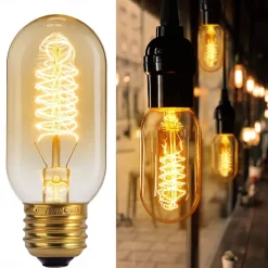 8pcs 6pcs T45 Vintage Edison Incandescent Light Bulb 40W Dimmable Antique Tubular Filament Warm White E26/E27 Amber Lamp for Home Light Fixtures Decorative AC220V AC110V
