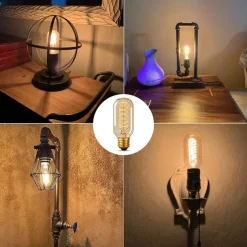 8pcs 6pcs T45 Vintage Edison Incandescent Light Bulb 40W Dimmable Antique Tubular Filament Warm White E26/E27 Amber Lamp for Home Light Fixtures Decorative AC220V AC110V