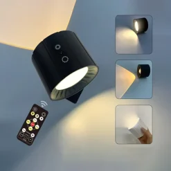 1/2pcs Picture Light LED Wall Mounted Lights with Remote, Sensor Puck Lamp Rechargeable Battery Operated, Tri-Color Dimmable Magnetic 360° Rotation Cordless Light for Bedroom Bedside