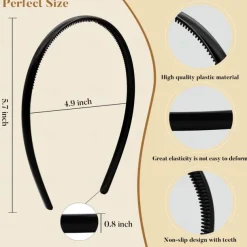4PCS Plastic Thin Skinny Headbands - Headbands for Women - Plain Headband for Girls DIY - Hair Bands Teeth Comb Headbands Halloween Comb - Black